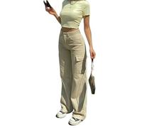 SHPEHU Jeans da Donna alla Moda, Modello Dritto, Casual, a Vita Alta, con Tasche, vestibilità Ampia e Slim, Pantaloni in Denim.-Un-S