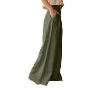 SHPEHU Pantaloni A Gamba Larga Pantaloni Larghi da Donna Elasticizzati per L'Autunno, Tinta Unita, con Tasche, in Cotone.-Verde-5Xl