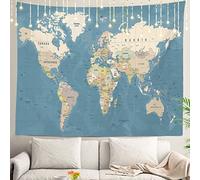 Shrahala Arazzo con mappa del mondo, mappa vintage dell'Europa a colori, da appendere alla parete, grande, arazzo psichedelico, decorazione per camera da letto, soggiorno, dormitorio (90 x 150 cm, blu