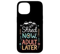 Shred Now, disegno di montagna per adulti, per snowboard e snowboard Custodia per iPhone 15