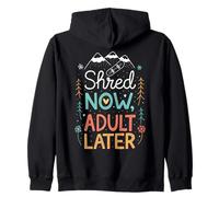 Shred Now, Disegno di Montagna per Adulti, per Snowboard e Snowboard Felpa con Cappuccio