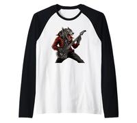 Shred the Night Away con Rocking Werewolf on Guitar Maglia con Maniche Raglan