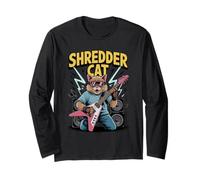 Shredder Cat che suona la chitarra con sfumature fulmini Maglia a Manica