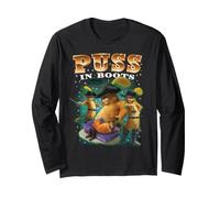 Shrek Puss in Boots 90s Collage Retro Maglia a Manica