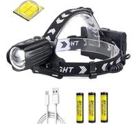 SHRGOMPIT Lampada Frontale a LED, 12000 Lumen, XHP90, Lampada Frontale a LED ad Alta Potenza, Ricaricabile, con Zoom, 3 modalità di Illuminazione, Lampada Frontale Impermeabile