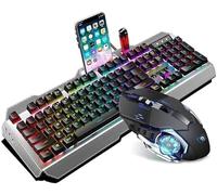 SHRGOMPIT Tastiera e mouse retroilluminati a LED con emissione di caratteri, mouse con retroilluminazione a LED REG regolabile, tasti multimediali, gioco meccanico, 2000 DPI for giocatori PC Windows e