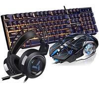 SHRGOMPIT Tastiera meccanica, mouse e cuffie 3 pezzi, cavo for giochi eSport, periferiche for laptop, mouse e macchina for casa, desktop femminile, tuta Steampunk(Black)