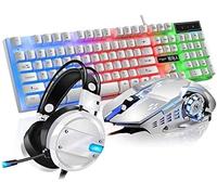 SHRGOMPIT Tastiera meccanica, mouse e cuffie 3 pezzi, cavo for giochi eSport, periferiche for laptop, mouse e macchina for casa, desktop femminile, tuta Steampunk(White)