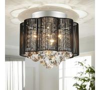 Shrine LIGHTING Lampadario in Cristallo, Design Moderno, Perfetta Lampada a Sospensione a Tamburo per Soggiorni, Richiede 3 x Lampadine E14, D30 x H16 cm, Paralume in Tessuto Nero