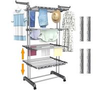 Shrivee Stendino Verticale Pieghevole 4 Livelli con Rotelle Estensibile Allungabile Salvaspazio Resistente Stendibiancheria da Balcone Esterno Giardino per Vestiti Lenzuola