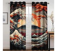 SHROUDEX Hokusai - Tenda oscurante giapponese Ukiyoe con occhielli, per camera da letto, 2 pannelli (5,220 x 215 cm (2 x 110 x 215 cm)