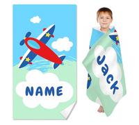 SHROUDEX Telo mare personalizzato asciugamano da bagno con nome, telo mare velivolo celeste, telo da bagno personalizzato per bambini, regalo con nome per bambini (A,70 x 140 cm)