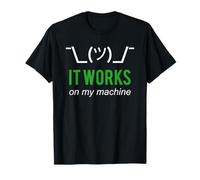 Shrug It Works On My Machine Design Bianco/Verde Divertente Maglietta
