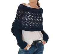 Shrugs for Women, Multifunctional Knitted Scarf with Sleeves for Women, Sweater Shawl Wrap, Cable Knit Scarf Sweater with Sleeves (Blue)