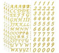 SHSHbuy Adesivi con Lettere e Numeri Glitterate,6 Fogli Adesivi Alfanumerici Dorate,Numeri Autoadesivi Impermeabili per Album Fotografico,Scrapbook(Oro)