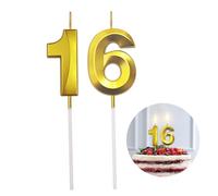 SHSMPXOY 16th Candelina Compleanno Numero 16 Candela di Compleanno Glitterata Oro 3D Design Candele Numero Decorazioni Cake Topper per Festa di Compleanno, Anniversario di Matrimonio