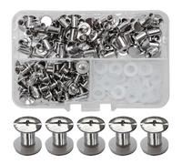 SHSMPXOY 80 Set Rivetti a Vite, M5 x 8 mm Rivetti Chicago, Viti Chicago Screws Chicago Book Viti,Viti Chicago di ricambio in Metallo per Borse, Libri, Collari, Zaini, Guinzagli per Cani (Argento)