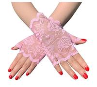 SHTGOI 1 paio di guanti da donna in pizzo corto da sposa, senza dita, con pizzo floreale, guanti da sole, guanti da matrimonio, per tea party, funerale, festa di nozze, Colore: rosa., 16*8.5cm