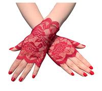 SHTGOI 1 paio di guanti da donna in pizzo corto da sposa, senza dita, con pizzo floreale, guanti da sole, per feste di tè, funerali, matrimoni, accessori per costume da vino, rosso vinaccia