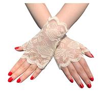 SHTGOI 1 paio di guanti da donna in pizzo corto da sposa, senza dita, con pizzo floreale, guanti da sole, per feste di tè, funerali, matrimoni, accessori per costumi di colore della pelle