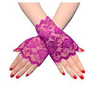 SHTGOI 1 paio di guanti da donna in pizzo corto da sposa, senza dita, in pizzo floreale, guanti da sole, per feste di tè, funerali, matrimoni, accessori in costume viola