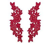 SHTGOI 1 paio di ricami in pizzo per ricami floreali patch in pizzo colletto in tulle rifinito tessuto ricamato porta decorativa per fai da te artigianato cucito costume sartoriale matrimonio rosso