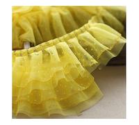 SHTGOI 2Yards Nastro in pizzo doppio tulle, bordatura in pizzo con inserti in organza a pois, bordo increspato per lavori fai da te, decorazione, colletto fatto a mano, colore nero