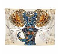 SHTGOI Arazzo da parete blu con elefante sul davanti, stile indiano, vintage, da appendere, a soffitto, con motivo bohémien, tovaglia per camera da letto, soggiorno, 150 x 130 cm, 1#