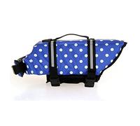 SHTGOI Giubbotto di salvataggio riflettente per cani con manico di salvataggio per animali domestici, gilet di salvataggio per cuccioli, gilet di sicurezza per nuoto, canottaggio, acqua, blu a pois