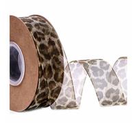 SHTGOI Nastro in organza leopardato, 10 iardi/rotolo di stampa animale, in chiffon, con stampa leopardata, in organza, per regali, per bricolage, cucito, confezione regalo, 25 mm