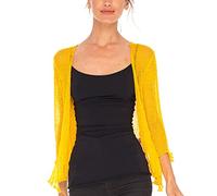 Shu-Shi - Cardigan da donna in maglia leggera trasparente, aperto sul davanti, a legare, Girasole., Taglia Unica