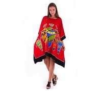 SHU-SHI, donne - Costume da bagno a tunica tribale con poncho caftano corto Coprire Red