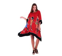 SHU-SHI, donne - Costume da bagno a tunica tribale con poncho caftano corto Coprire Red