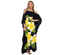 SHU-SHI Womens Kaftan vestito maxi spiaggia coprire spalle fredde Plus Size Caftan Floral Coverup - Nero - Taglia Unica