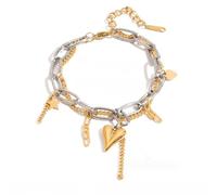 Shuade 1. Elegante braccialetto regolabile a due livelli con ciondolo a forma di cuore, in acciaio inox, unisex, elegante, minimalista, regolabile, Misura unica, come descritto