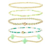 Shuade 5 perline in rame con ciondolo a forma di crocifisso, braccialetto geometrico per tutti i giorni, tessuto a mano geometrico, Misura unica, come descritto