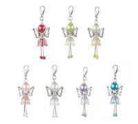 Shuade 7 eleganti ciondoli a forma di ala angelica con perle finte e accento floreale, per donne e appassionati di artigianato, perle d'imitazione