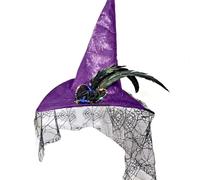 Shuade Cappello da strega di Halloween veli piegati nappe feste decorazione da uomo Halloween stregoni cappelli costume unisex elegante cappello