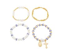 Shuade Ciondolo a forma di croce minimalista, con perline in ceramica leggera e perle finte, accessorio da polso minimalista, perle finte in ceramica