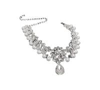 Shuade Collana con ciondolo francese floreale a goccia d'acqua catena da collo gioielli abbaglianti strass accento lunghezza comoda catena leggera clavicola, Misura unica, come descritto, come