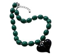 Shuade Collana con perline in resina con ciondolo a forma di cuore, lunghezza regolabile, girocollo elegante hip hop per donne alla moda, Resina