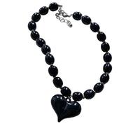 Shuade Collana con perline in resina con ciondolo a forma di cuore, lunghezza regolabile, girocollo elegante hip hop per donne alla moda, Resina