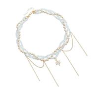 Shuade Collana multistrato con nappe a forma di cuore, catena regolabile, per donne moderne, lega + strass + perline di riso