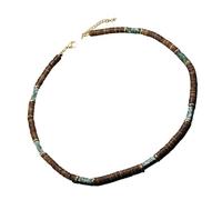 Shuade Collana retrò creativa alla moda gioielli per collo realizzati con noci di cocco marroni perline di legno e ciondolo in pietra naturale, Guscio di cocco, pietra naturale, acciaio inossidabile