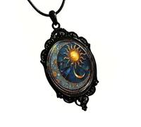 Shuade Elegante collana con ciondolo e intricati ritagli di sole e luna per un tocco di eleganza gioielli per il collo alla moda per tutti i giorni, Metallo