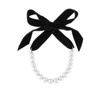 Shuade Elegante collana con nastro di velluto con perle finte, lunghezza regolabile, girocollo con perline, gioiello da donna, accessorio alla moda, perle d'imitazione