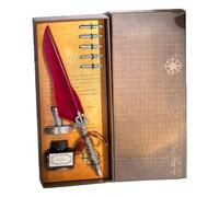 Shuade Penna stilografica retrò piumata con calamaio ricaricabile e pennini di 5 dimensioni, set regalo per principianti, elegante fontana con piume