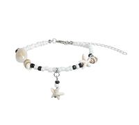 Shuade Seashells Cavigliera intrecciata a mano con perline in resina ispirato catena regolabile gamba gioielli per feste in spiaggia perline di riso cavigliera gioielli, Misura unica, come descritto