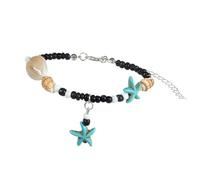 Shuade Seashells Cavigliera intrecciata a mano con perline in resina ispirato catena regolabile gamba gioielli per feste in spiaggia perline di riso cavigliera gioielli, Misura unica, come descritto