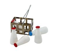 Shuade Set di 5 bottiglie di latte in miniatura in scala 1/12 e cestino, per case delle bambole, cucina e sala da pranzo, decorazione da esposizione